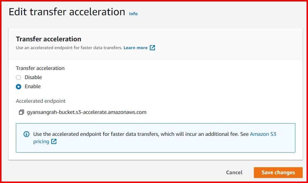 Picture showing the section to enable transfer acceleration